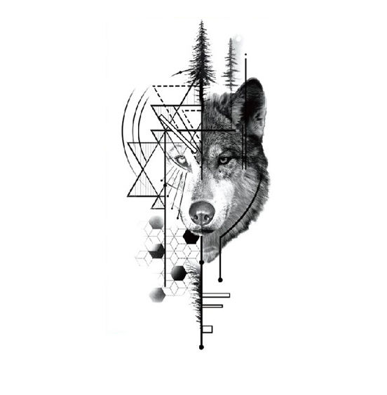 Geometric wolf temp tattoo |זאב גאומטרי