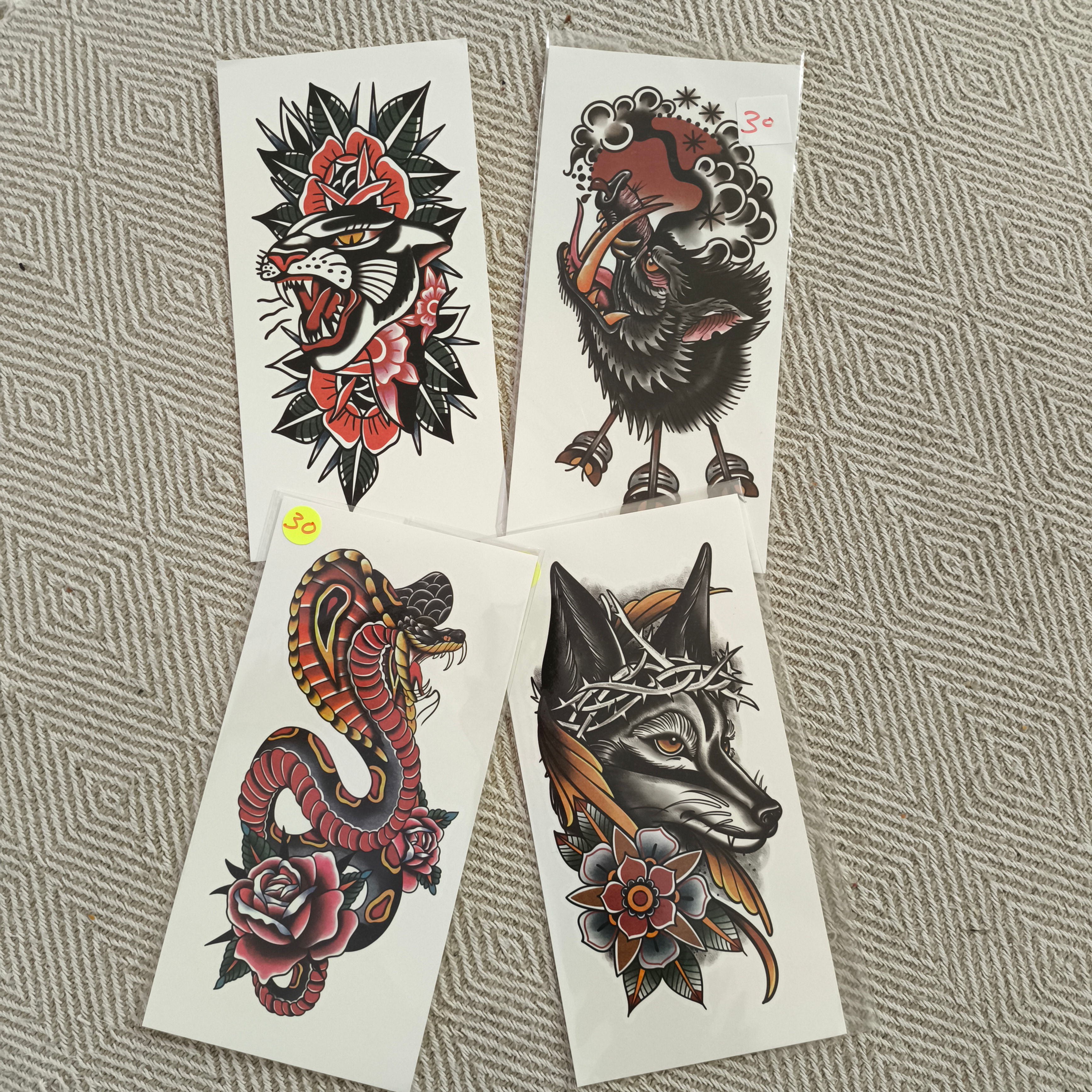 סט 4 חיות גותי קעקוע זמני