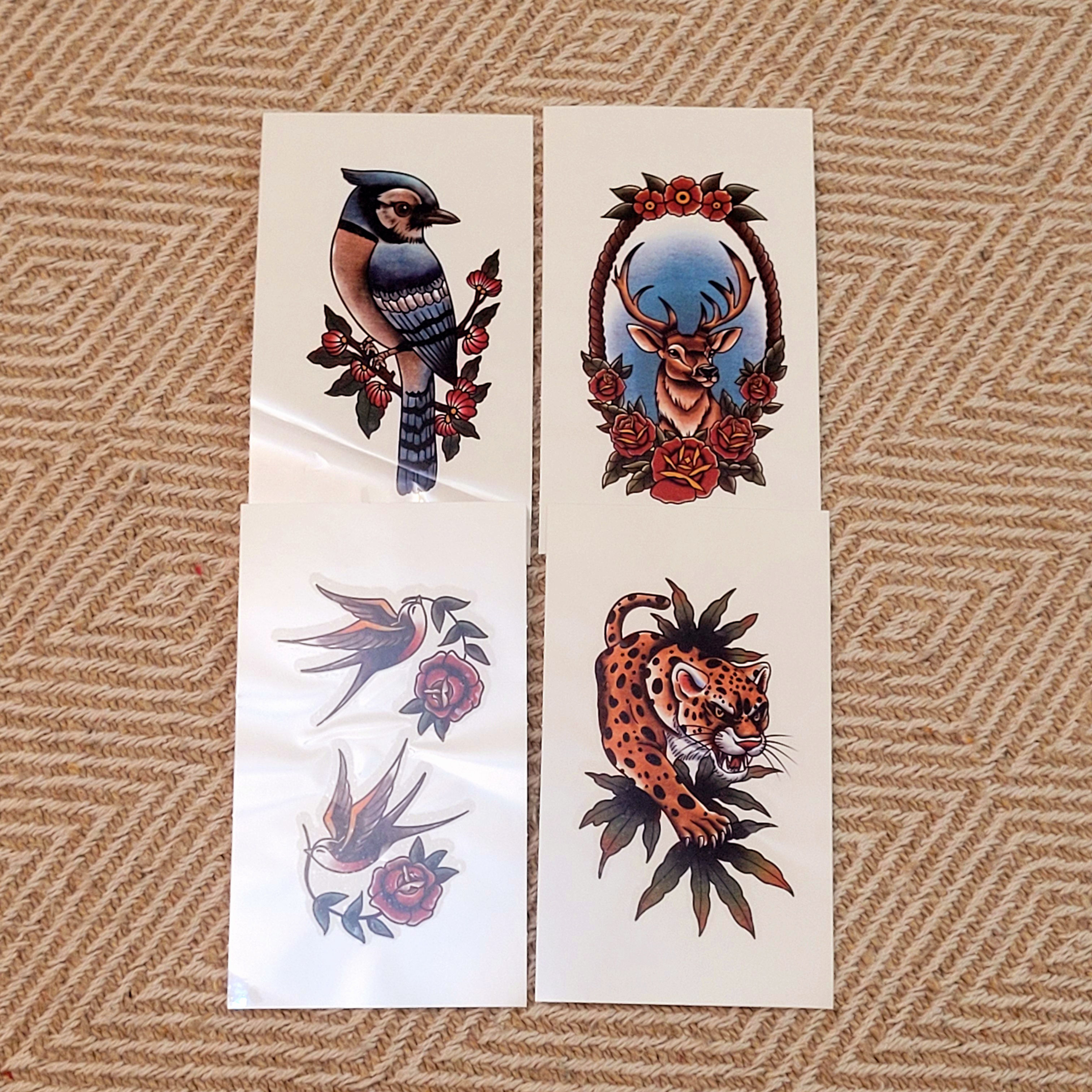 סט וינטג 4 קעקועים זמניים