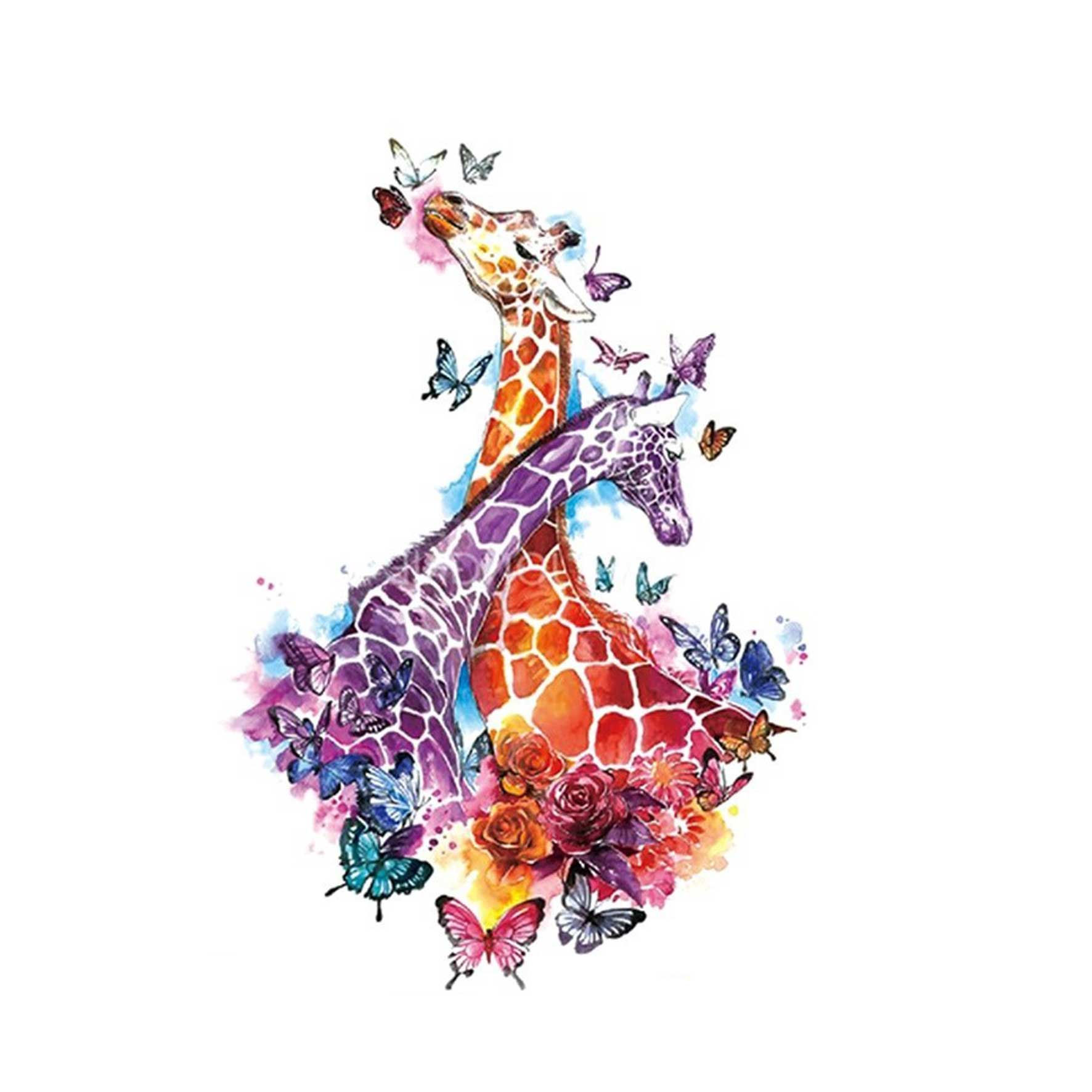 קעקוע זמני  ג'ירפות אהבה צבעוני