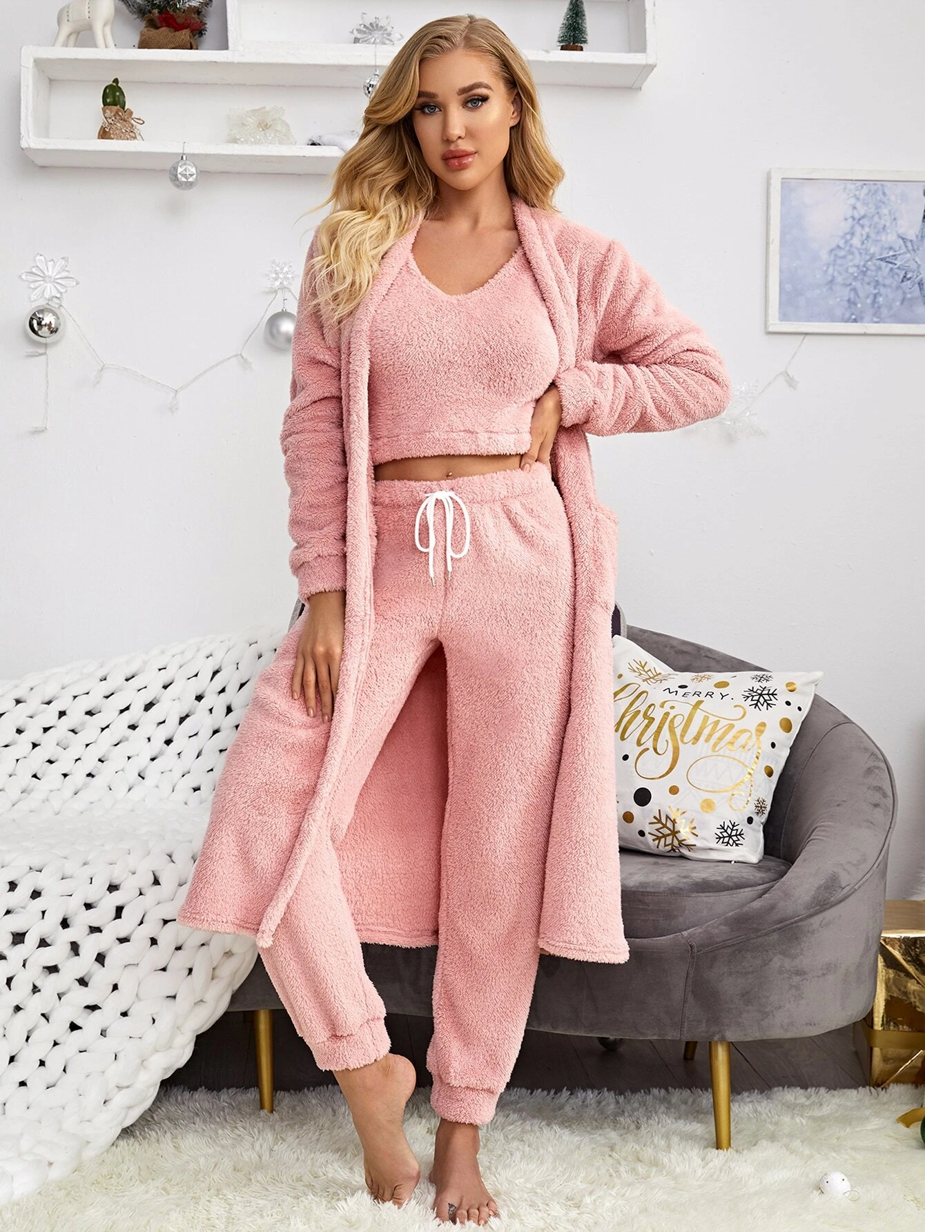 3 piece pink pajama set