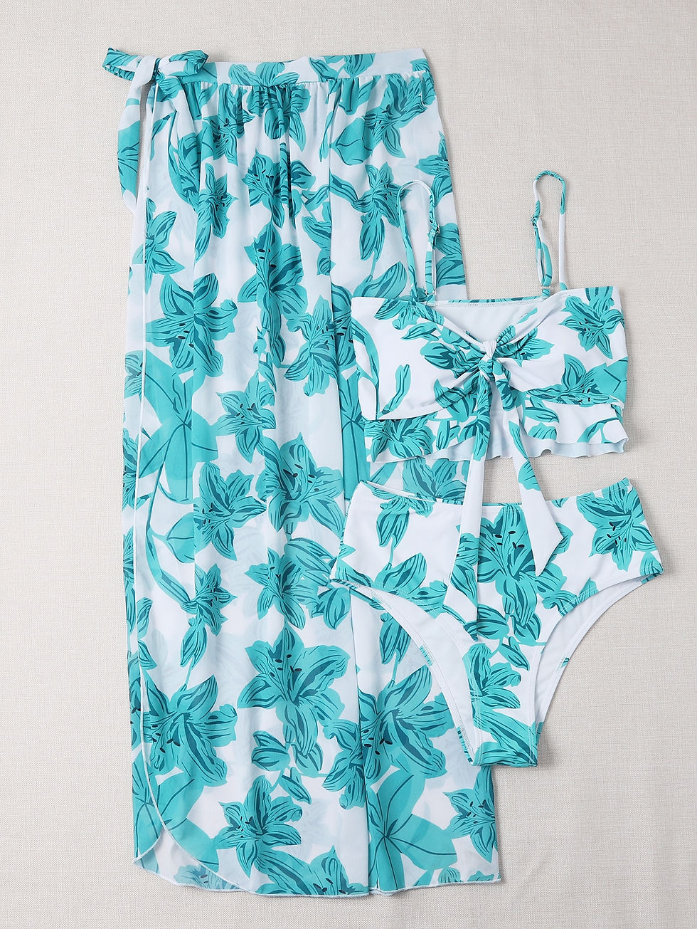 Thumbnail: 3pack Floral Print Ruffle Hem Bikini Swimsuit & Beach Swimsuit