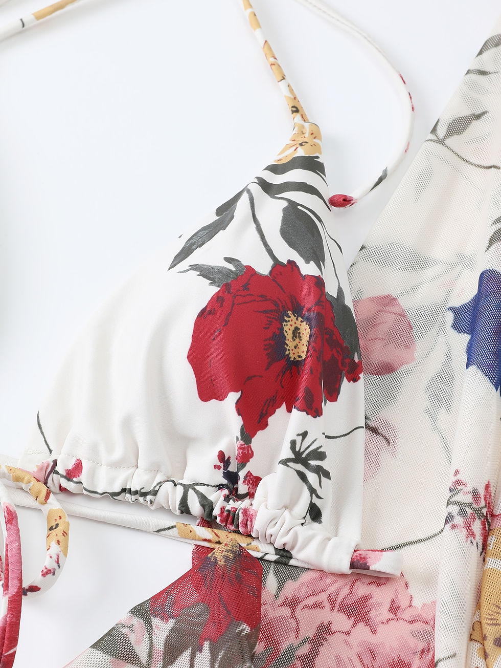 Thumbnail: Floral Print Triangle Tie Side Bikini Swimsuit & Kimono