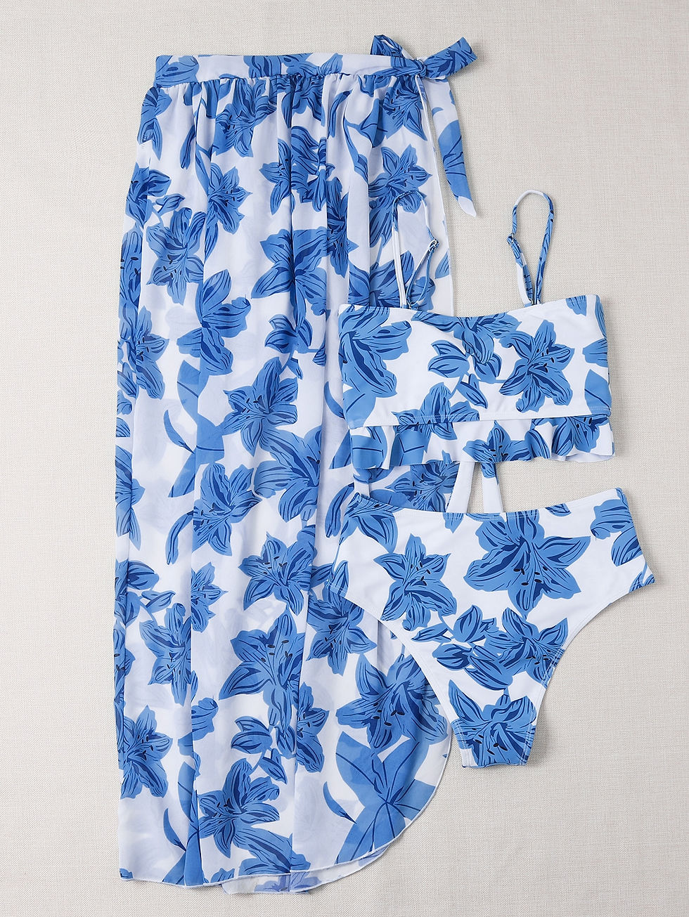 Miniatura: 3pack Floral Print Ruffle Hem Bikini Swimsuit & Beach Swimsuit