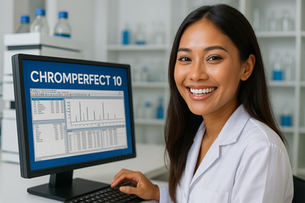 Young female laboratory technician used Chromperfect software