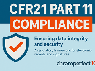 Digital illustration of secure data compliance concept, featuring a computer screen with a padlock icon, document files, and binary code, symbolizing CFR21 Part 11 compliance in laboratory software.