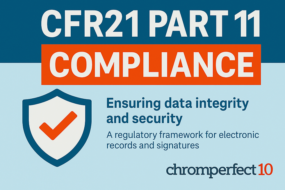 Digital illustration of secure data compliance concept, featuring a computer screen with a padlock icon, document files, and binary code, symbolizing CFR21 Part 11 compliance in laboratory software.