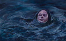 waves sea ocean lost girl blue oil painting traditional winner selected piece floating water dark 