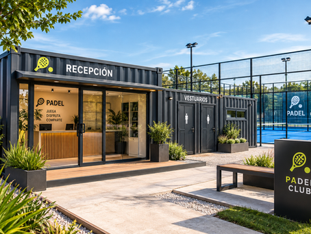 Recepción de club de padel con contenedores marítimos