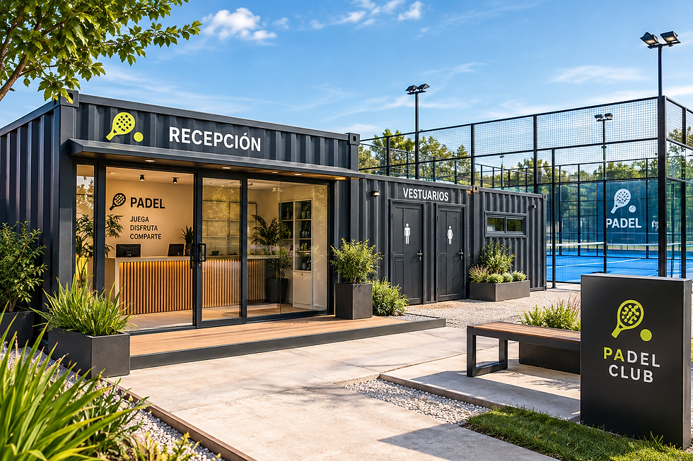 Recepción de club de padel con contenedores marítimos