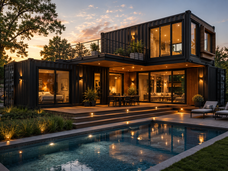 Vivienda moderna construida con contenedores marítimos High Cube de diseño contemporáneo.