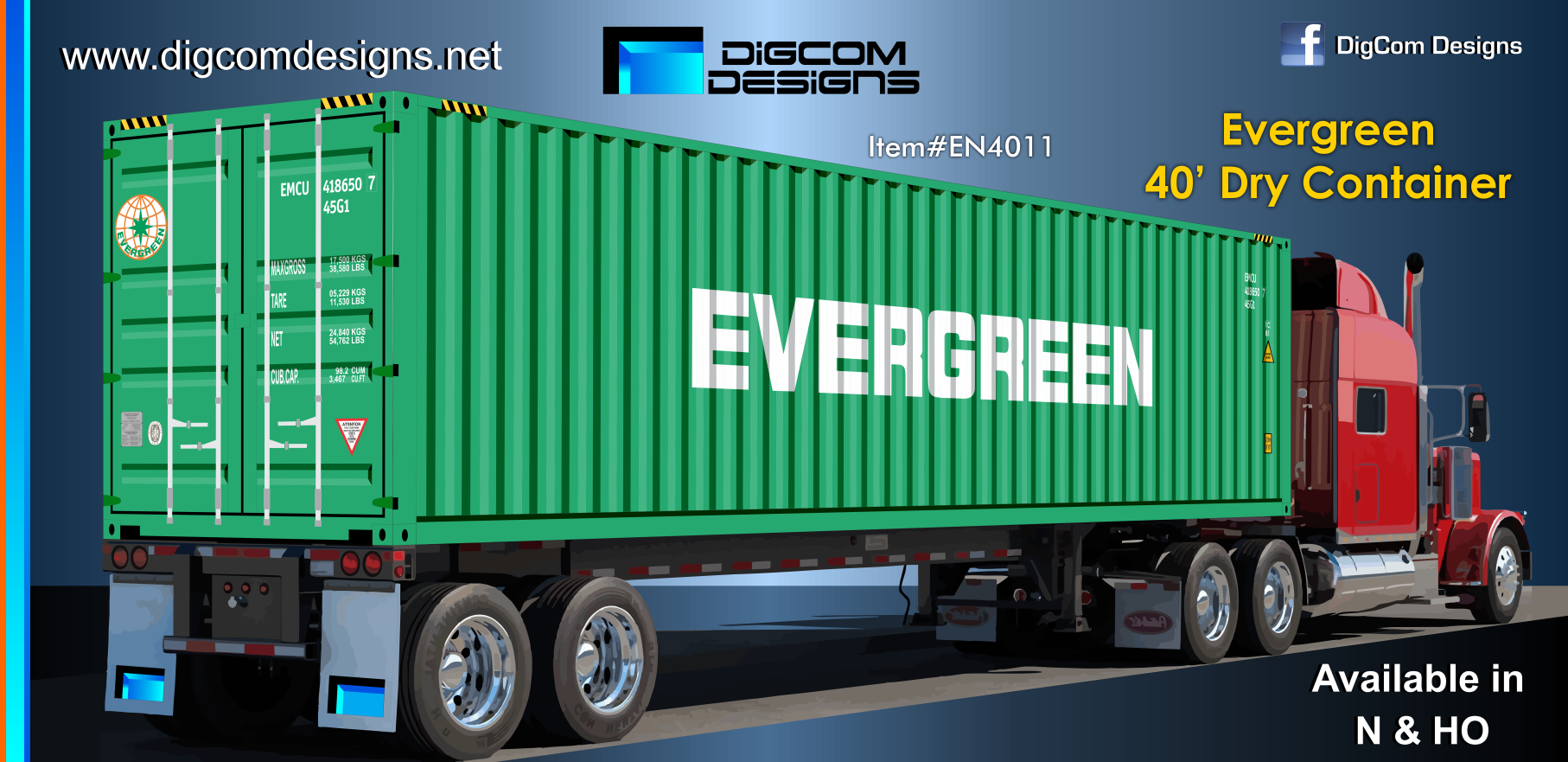 HO -Evergreen 40' Dry Container