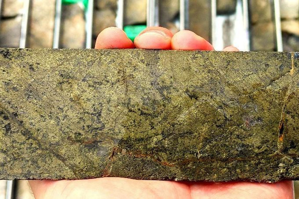 Drill core from Strickland Metals’ recent diamond drilling program highlights massive chalcopyrite and pyrite from a 1.7-metre interval that returned 13.1g/t gold-equivalent, including 6.8 per cent copper.