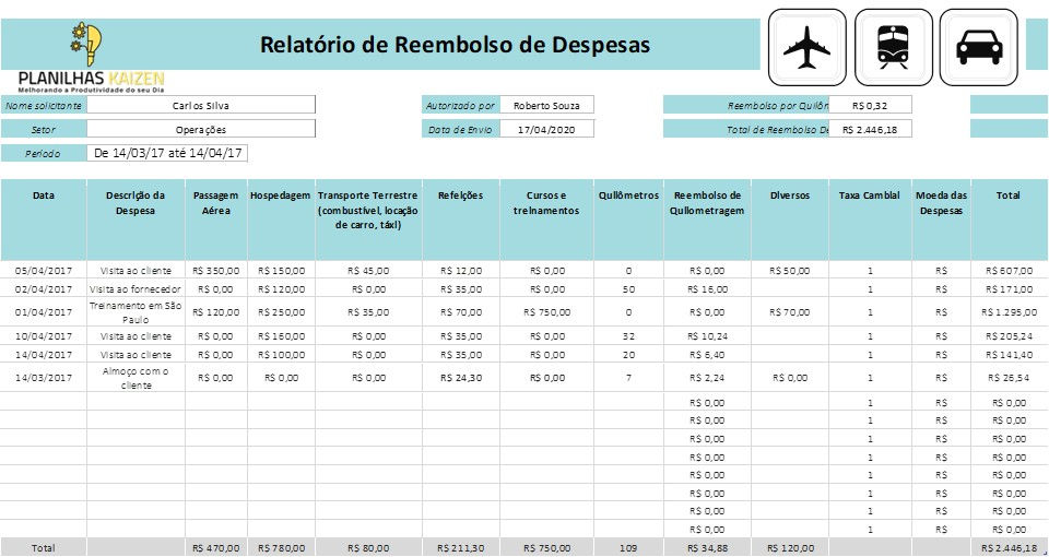 Miniatura: Planilha Relatório de Reembolso