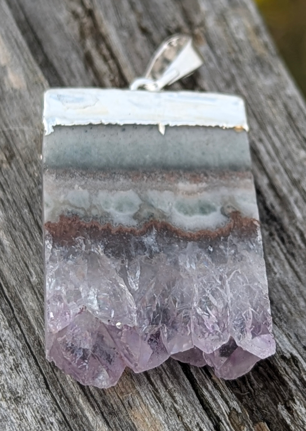 Amethyst Slice Pendant - Silver Plated