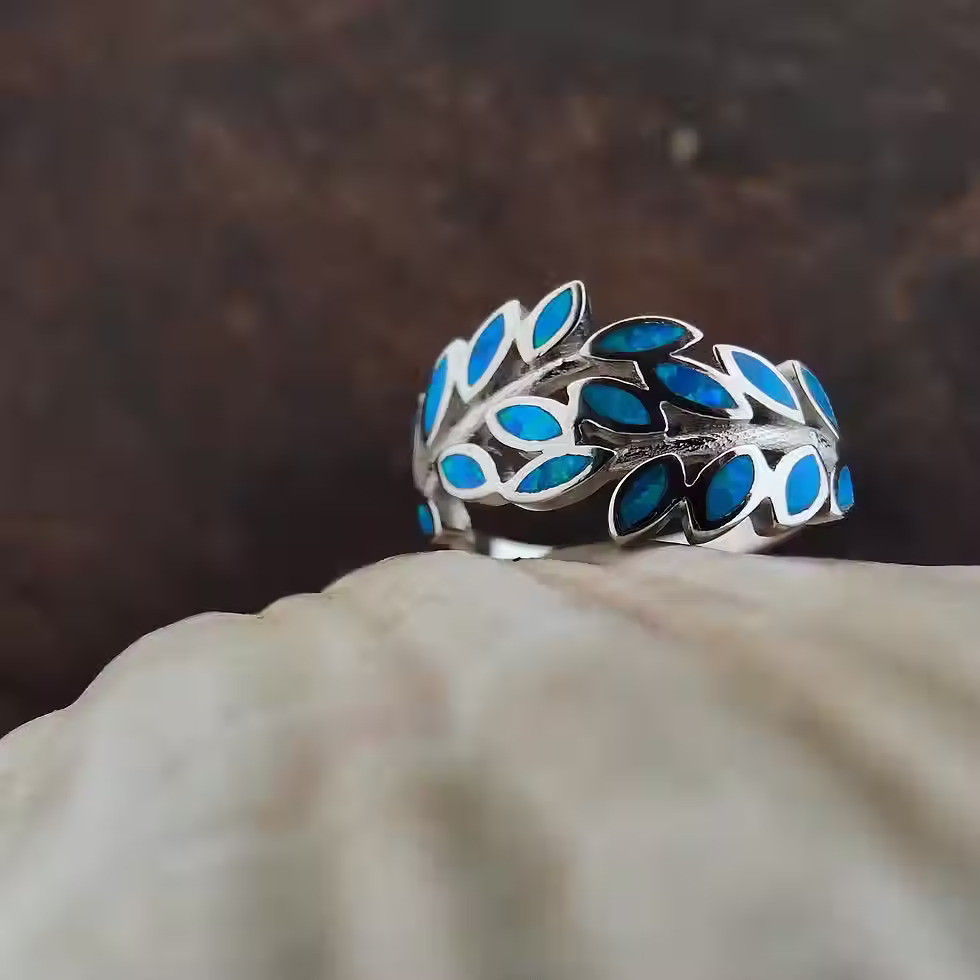 Μικρογραφία: Olive Leaf Blue Opal, 925 Silver ring