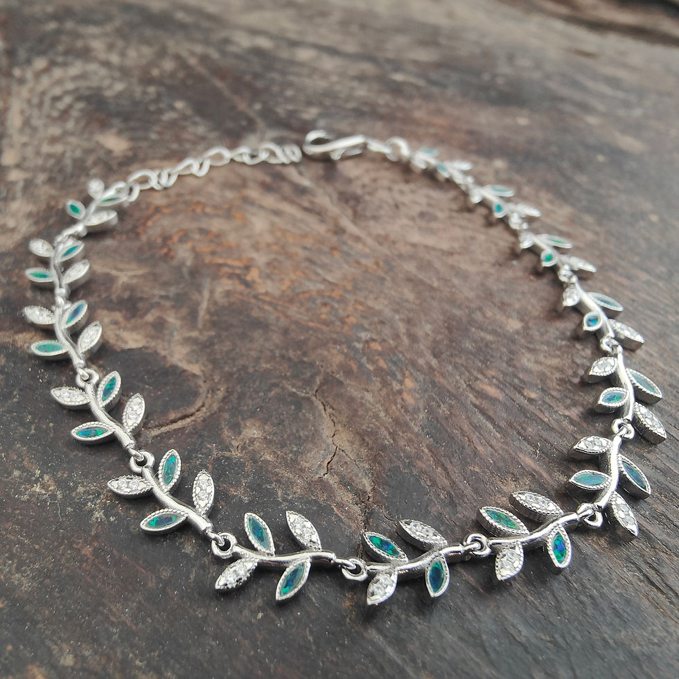 Thumbnail: Olive Leaf Green Opal 925 Silver Bracelet