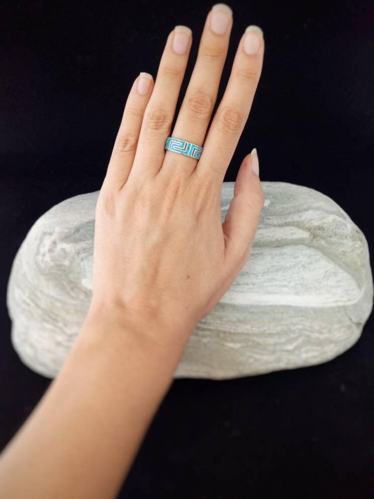 Μικρογραφία: Meander Blue Opal, 925 Silver ring