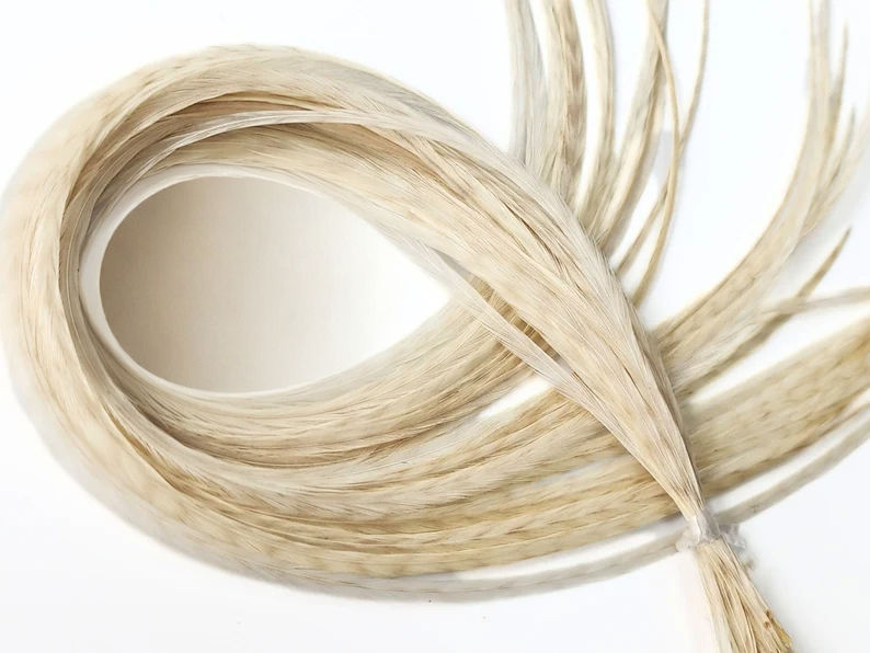 CREAM FEATHER HAIR EXTENSIONS