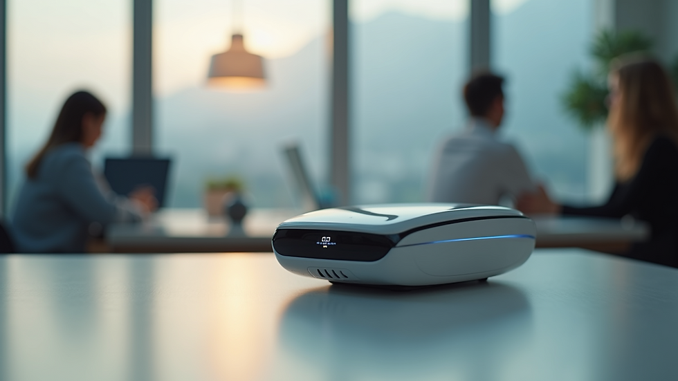 Close-up view of a futuristic AI device on a table