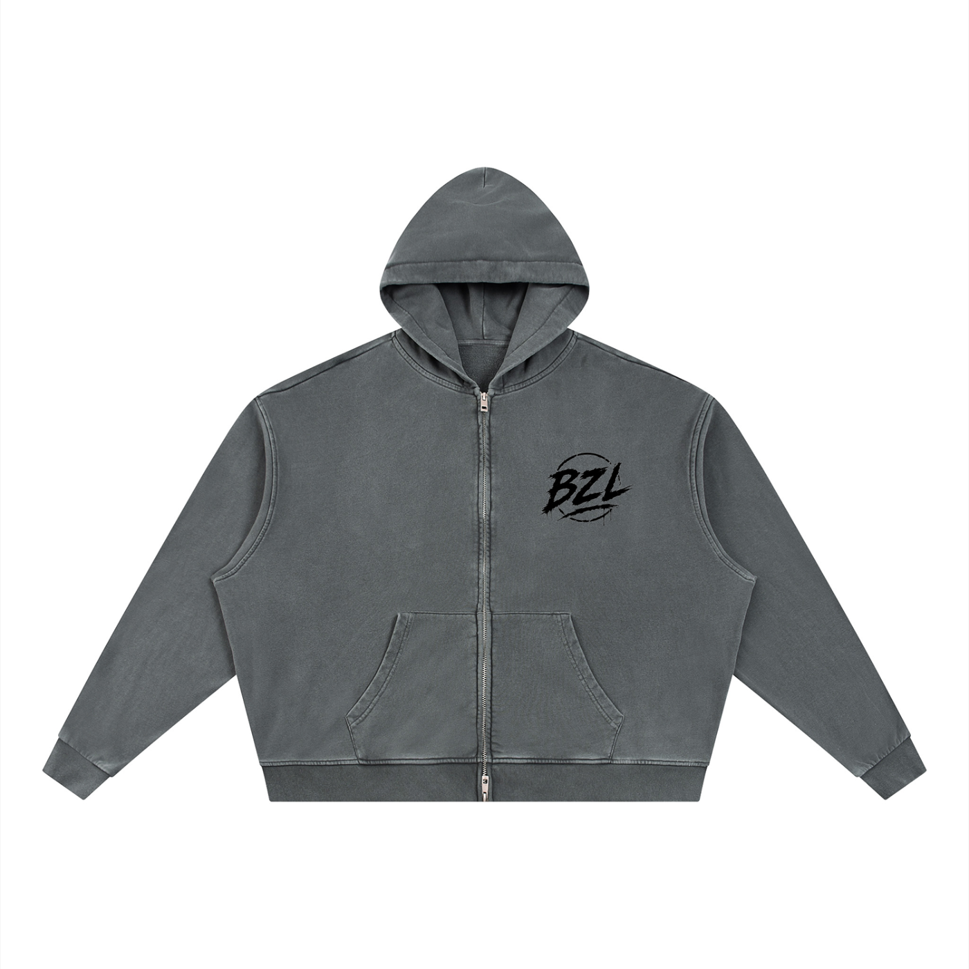BZL Vintage Wash Full Zip Boxy Hoodie
