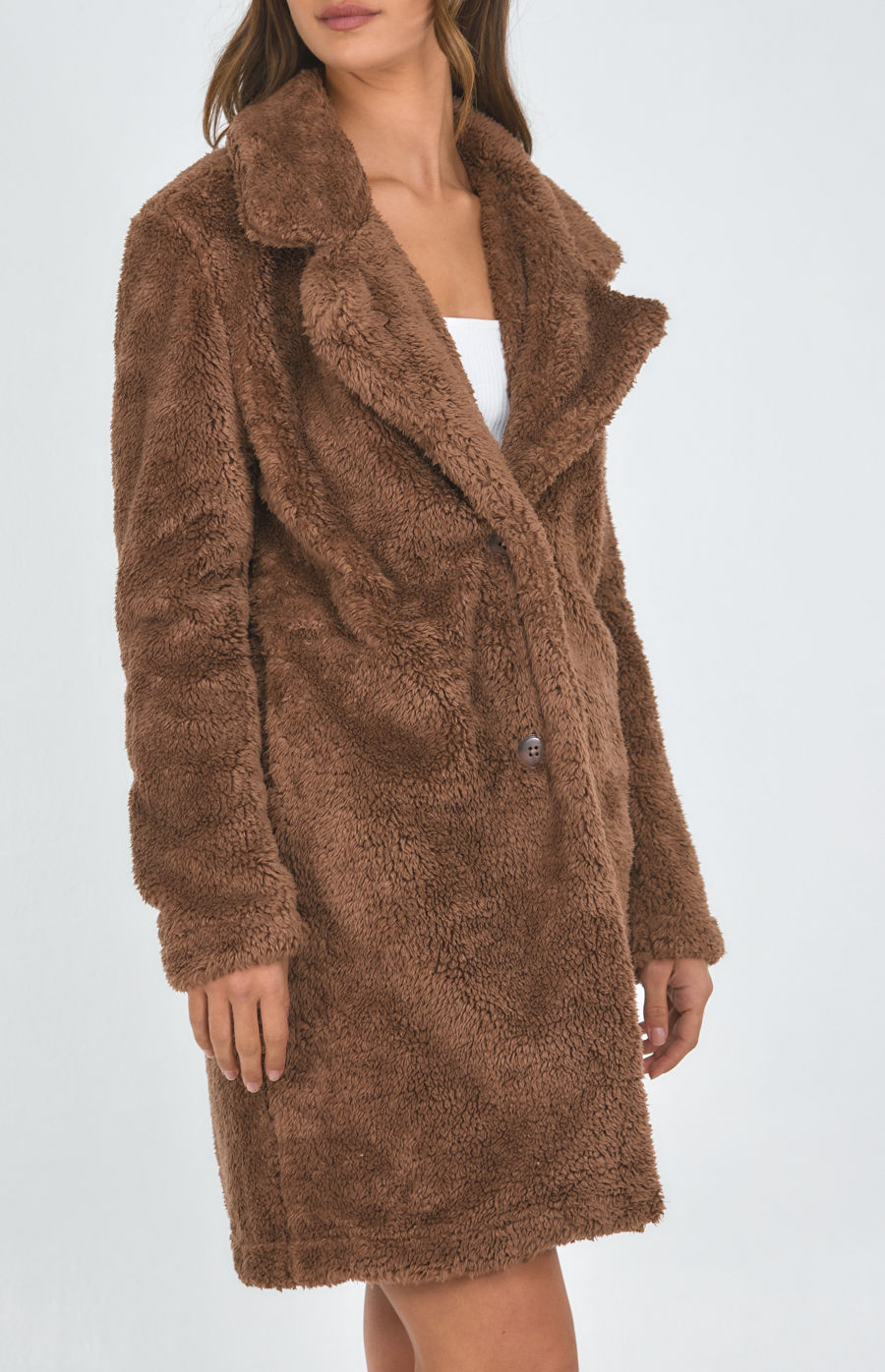 Thumbnail: Longline Fluffy Teddy Coat with Functional Pockets
