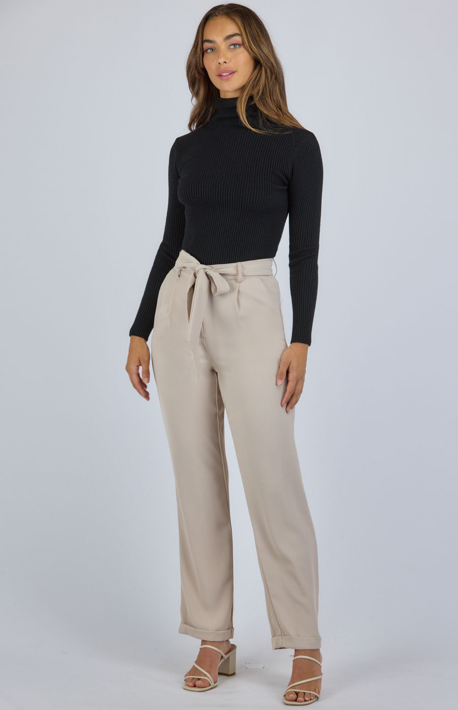 Thumbnail: High Neck Fitted Basic Knit Top