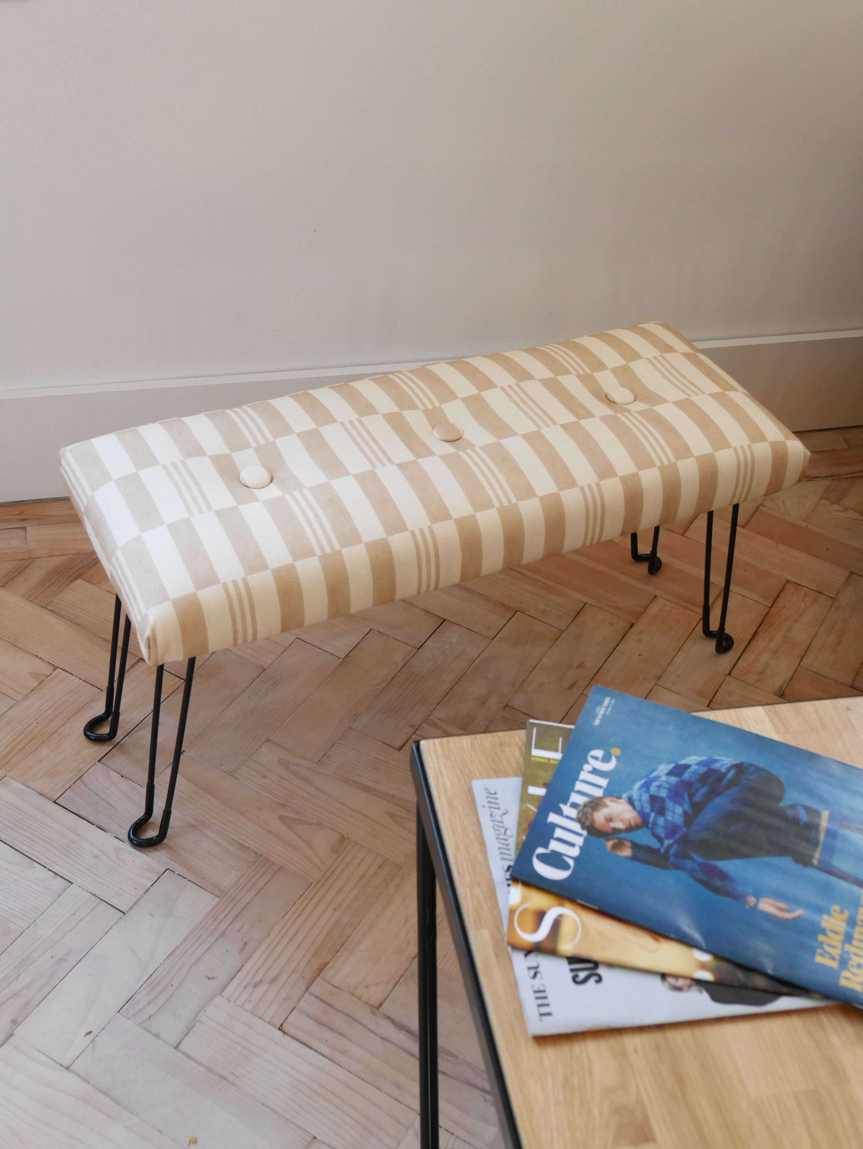 Slim Jim Foldstool ~ Checkerboard Beige Footstool