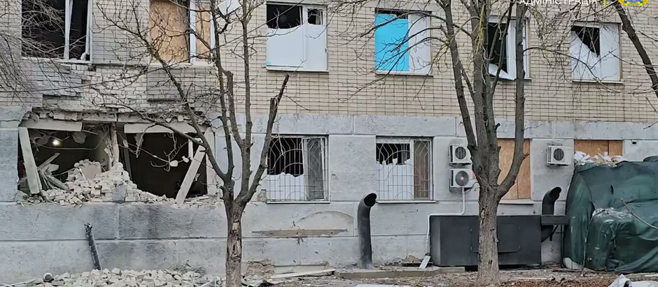 Perinatal center damaged by Russian shelling in Kherson. Officials report no newborns, patients, or medical staff were hurt