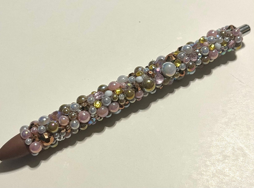 Thumbnail: Pink/brown pearl bedazzled pen, refillable gel pen, pearl bling pen, glam ink