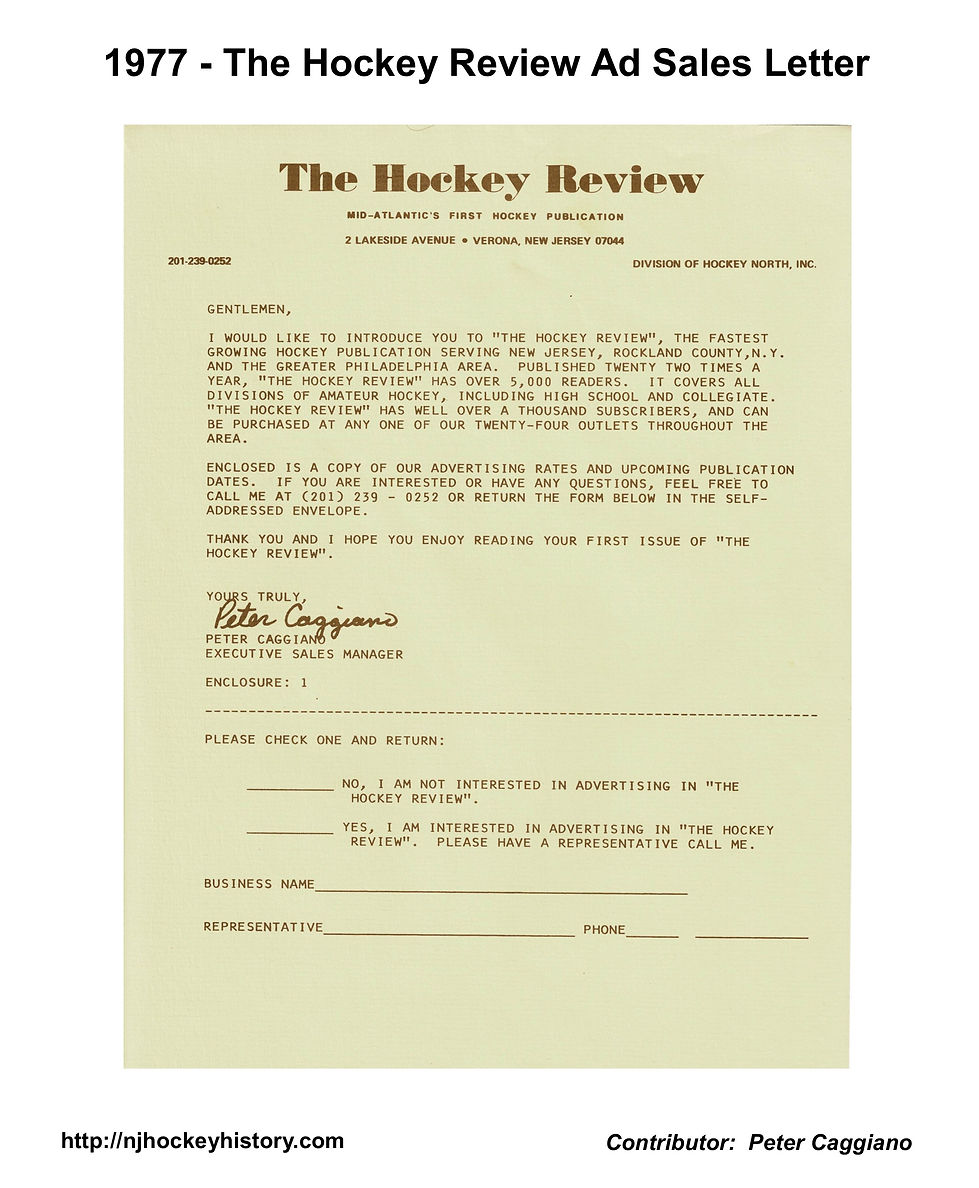 1977 The Hockey Review Ad Sales Letter