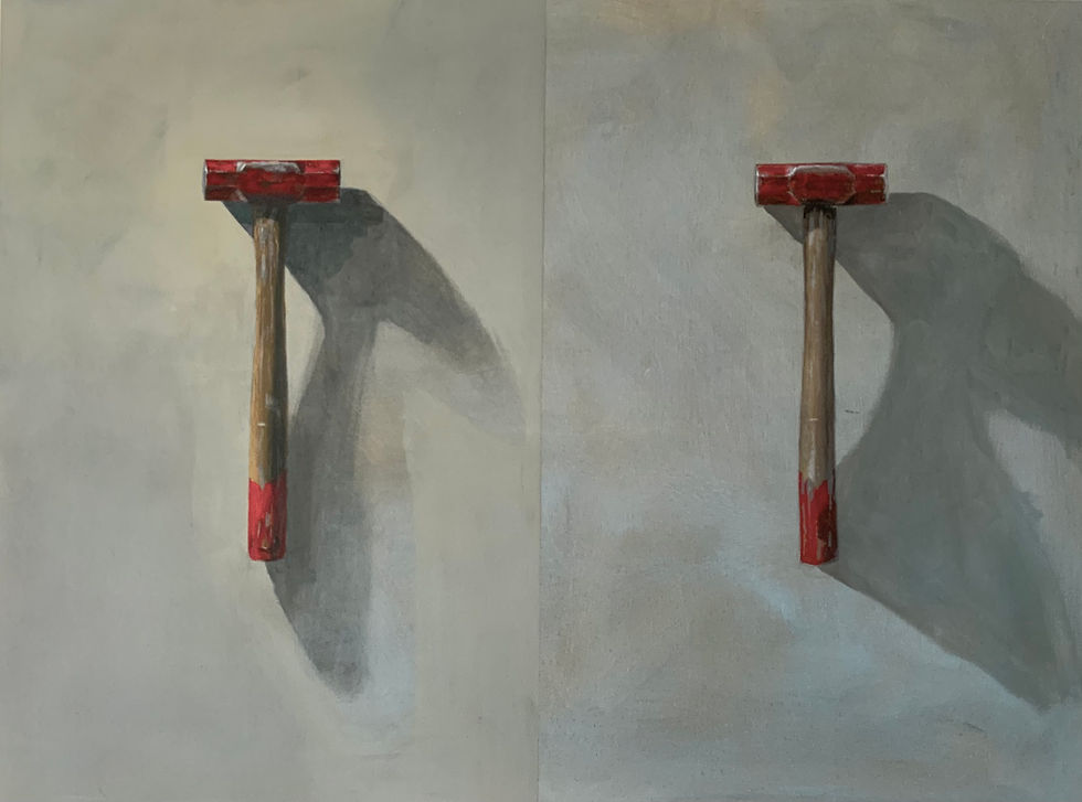 F. Vincent, Deux masses, 2020, Gouache vinylique sur panneau, 76 x 102 cm