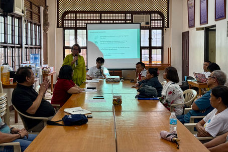 A dialogue between some affected residents of Barangay Holy Spirit and representatives of the Local Inter-Agency Committee facilitated by the Mediators Network for Sustainable Peace, Inc. at the Obispado de Novaliches in Quezon City last March 14, 2025. Novaliches Bishop Roberto O. Gaa (first from left) also attended the dialogue. (MedNet)