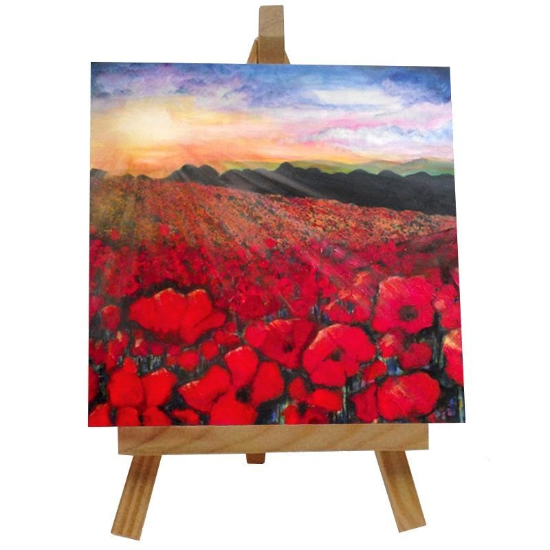 Poppies Ceramic Tile with Easel