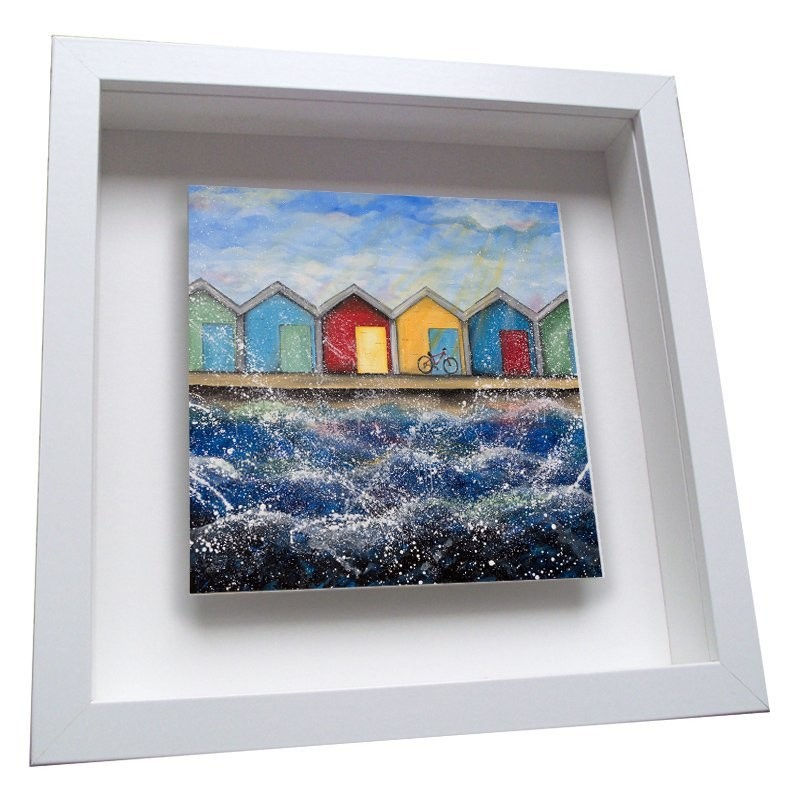 Beach Huts in the Sunshine Framed Ceramic Tile
