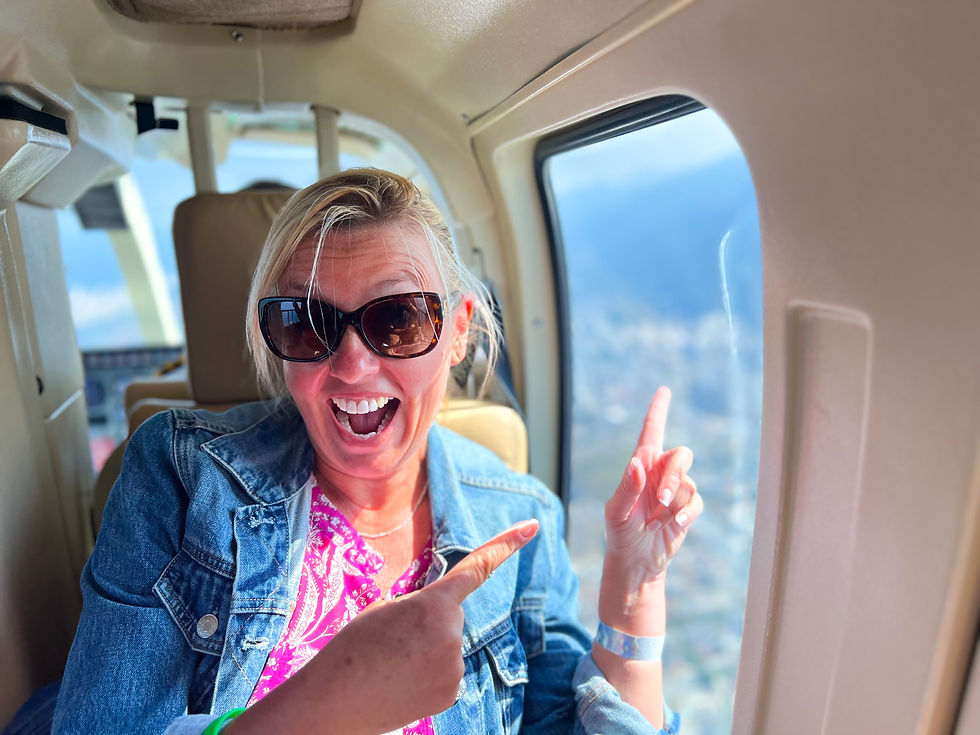 A woman in a helicopter
