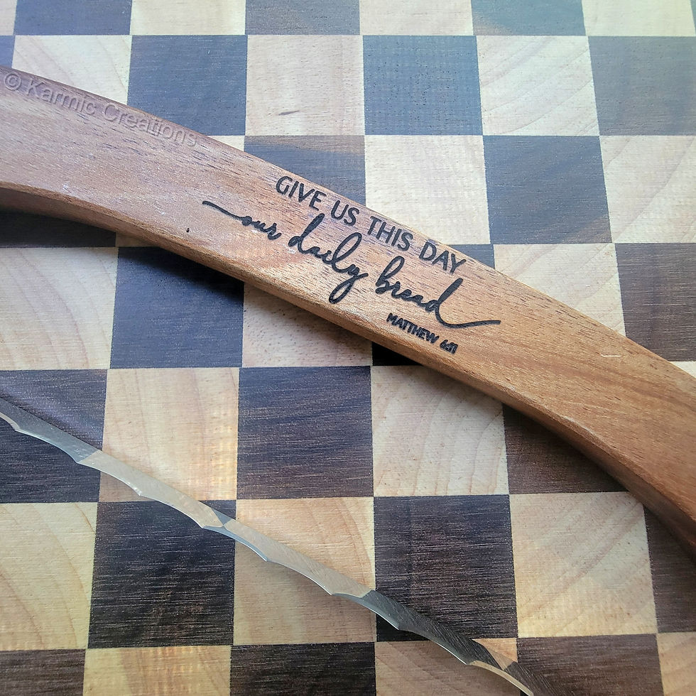 Thumbnail: Personalized Bread Bow Knife. Engraved Sourdough Slicer, Serrated Fiddle Knife.