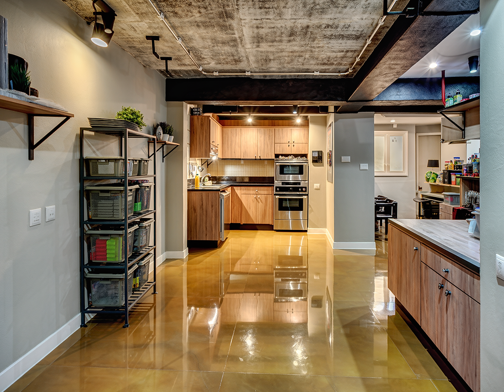 Epoxy flooring and painted kitchen walls