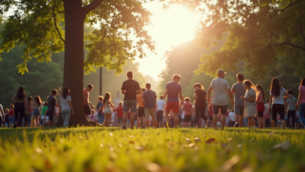 Eye-level view of a vibrant community gathering in a park