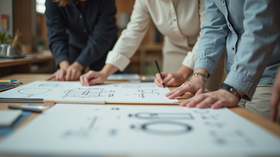 Eye-level view of a design workshop with brainstorming materials