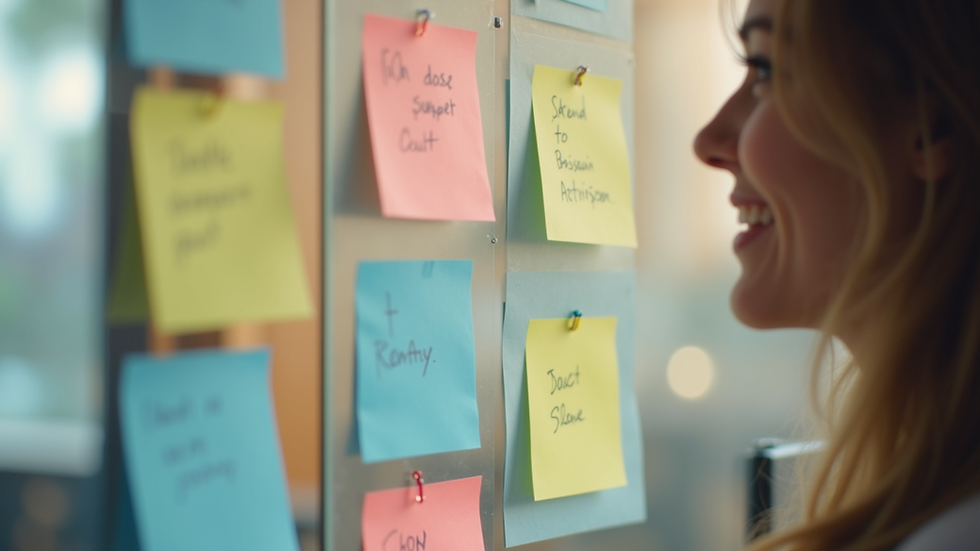 Eye-level view of a brainstorming session with colorful sticky notes