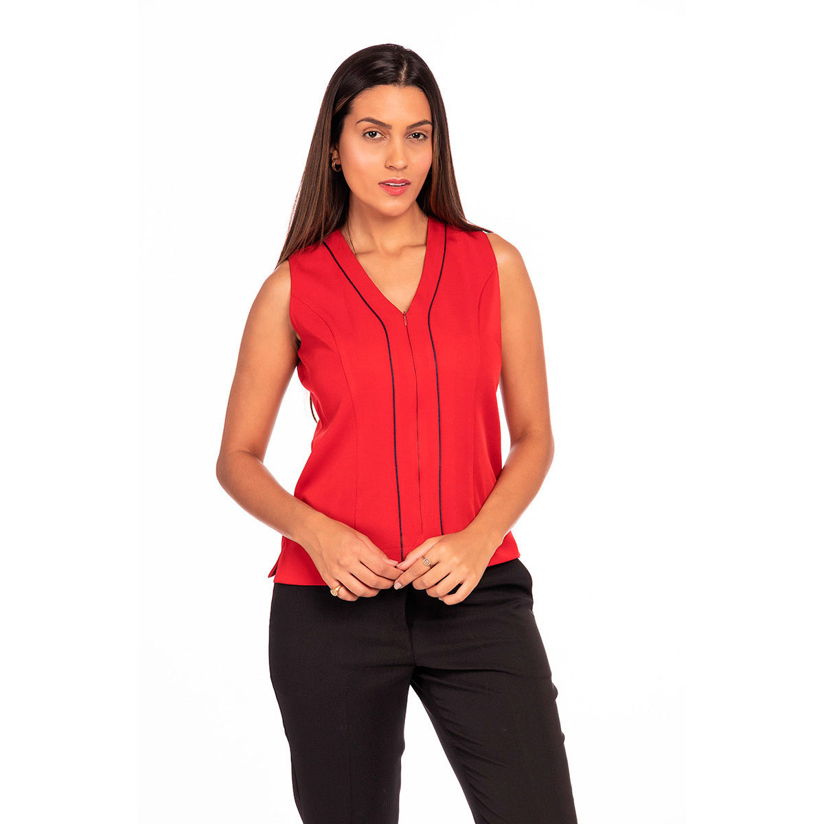 2260- Blusa com Vivo no Recorte Frontal, Zíper Invisível, sem Gola