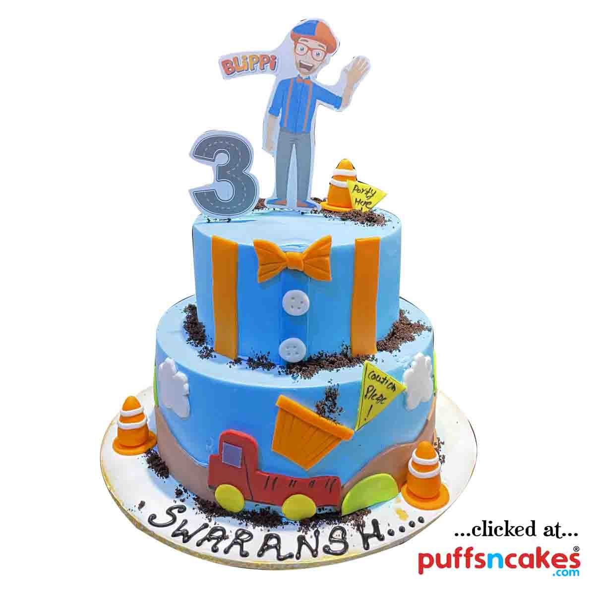 (1654) Blippi Construction Theme Semi Fondant Cake