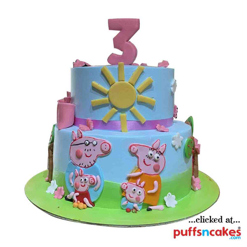 1836) Peppa Pig Sun Girl Theme Semi Fondant Cake