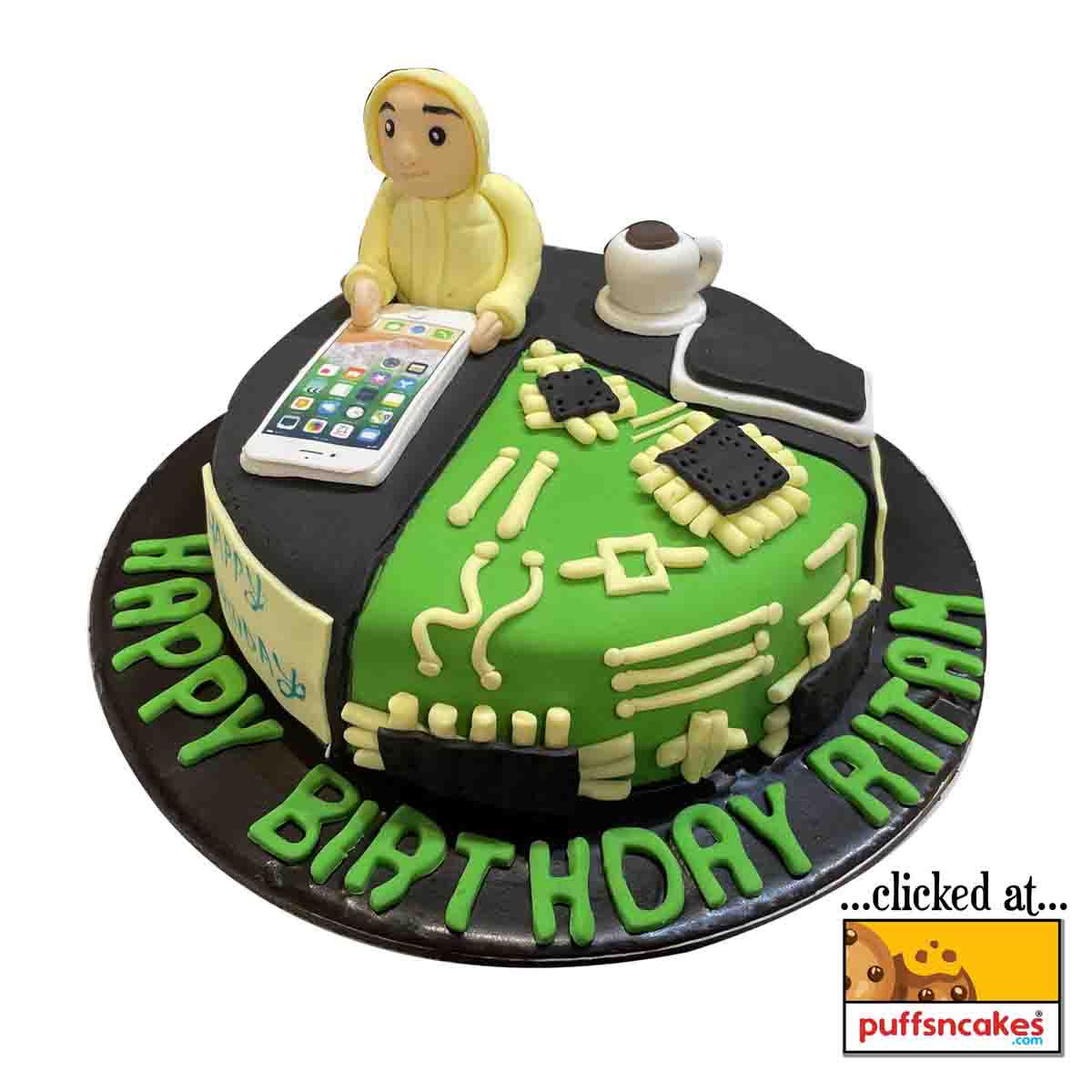 (882) Circuit Geek Computer Gamer Theme Fondant Cake