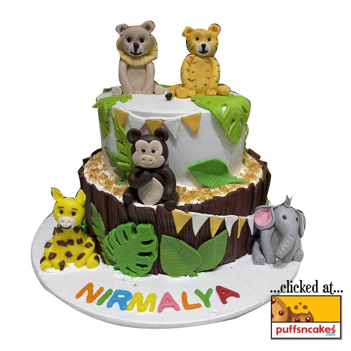 (1372) Jungle Theme Semi Fondant Cake