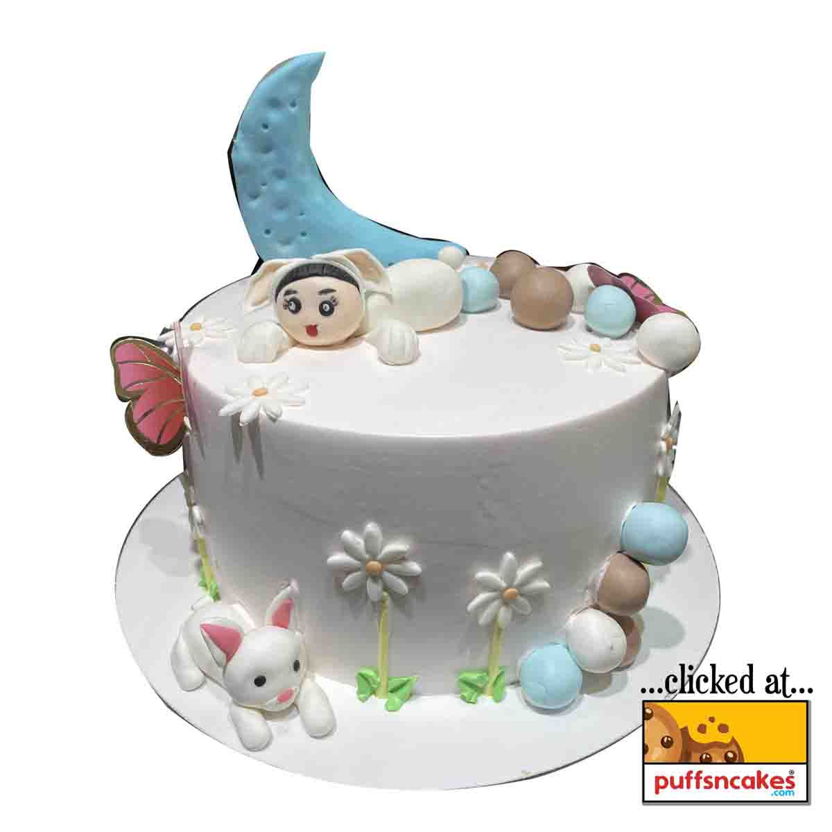 (1108) Moon and Baby Theme Semi Fondant Cake