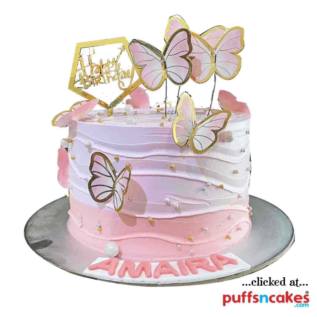 (1799) Pink Butterfly Girl Theme Elegant Cake