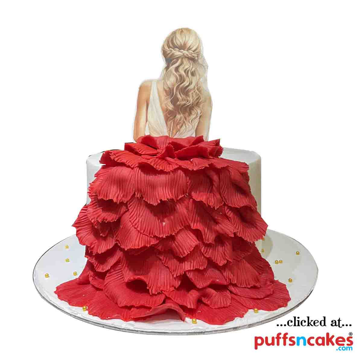 (1582) Blonde Flowing Dress Bride To Be Theme Semi Fondant Cake