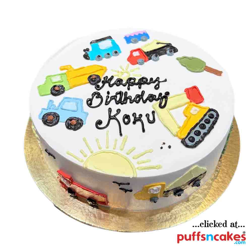 (2406) Transport Car Vehicles Theme Cream Cake